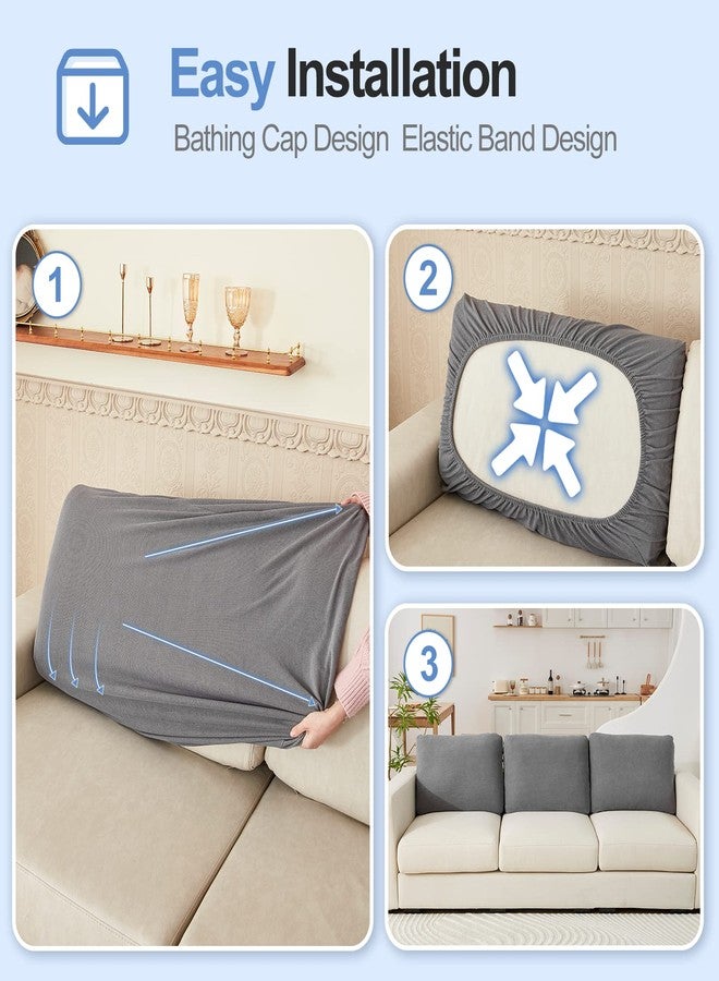 WEYOND Large Backrest Cushion Covers Super Stretch Backrest Covers for 3 Cushion Couch Sofa, Couch Back Cushion Covers Featuring with Chenille Yarn (Softer Version, 3PC, Dark Grey) - Image 4